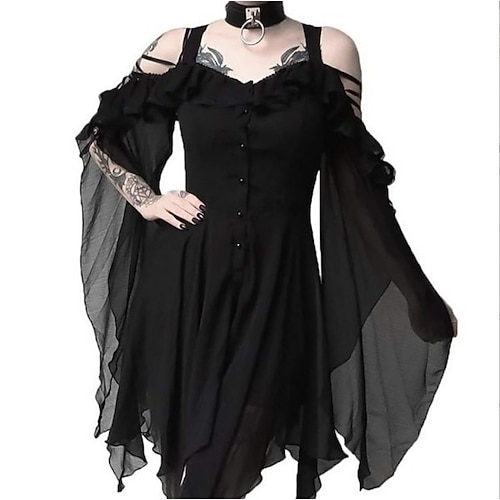 Retro Vintage Punk Gothic Mittelalterlich Kleid Maskerade Hexe Kostüm Damen Walpurgisnacht Halloween Karneval Maskerade Halloween Veranstaltung / Fest Erwachsene Kleid Image
