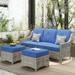 Ovios 3 Pieces Outdoor Furniture Rattan Patio Conversation Set with Ottoman for Backyard