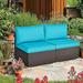xrboomlife 2 Piece Wicker Sectional Armless Chairs Outdoor Rattan Sectional Sofa Set w/Cushions for Seat and Back Additional Seats for Garden Balcony Patio Poolside Turquoise