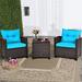 YZboomLife Wicker Patio Sets - 3 Pieces Patio Rattan Sofa Set Outdoor Conversation Set with Tempered Glass Tabletop Heavy-Duty Steel Frame Wicker Chair Set for Poolside Backyard Nav