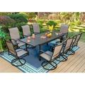 VILLA Patio Dining Set for 8 9 Piece Outdoor Table Chairs Set with 8 High Back Swivel Dining Chairs and Extendable Metal Patio Table Outdoor Furniture Dining Set for Lawn Garden