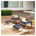 Bomrokson 5-Piece Wicker Outdoor Conversation Set Patio Furniture PE Rattan All Weather Cushioned Chairs Balcony Porch with Ottoman and Glass Coffee Side Table Blue