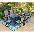 VILLA Patio Dining Set for 8 9 Piece Outdoor Table Chairs Set with 8 High Back Swivel Dining Chairs and Extendable Metal Patio Table Outdoor Furniture Dining Set for Lawn Garden