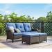 Outdoor Patio Wicker Furniture Sets - Outside Rattan Sectional Conversation Set 1 Sofa with 2 Ottomans(3PC Mixed Grey/Blue)