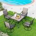 5 Pieces Outdoor Dining Set 4 Sling Dining Swivel Chairs and 48 Round Metal Wood Grain Table with 2 Umbrella Hole Furniture Sets for Lawn Backyard Garden