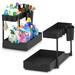 2 Pack Under Sink Organizer L-Shaped 2-Tier Sliding Basket Organizer with 4 Hooks and Hanging Cup Multi-purpose Organizer and Narrow Space Storage Shelf for Bathroom Kitchen Cabinet (Black 2 Pack)