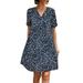 Ediodpoh Women Temperament Sweet Casual Printed V Neck Skirt Doll Short Sleeved Dress Dresses for Women Blue M