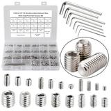 HanTof 380Pcs 19 Sizes #4-40 to 3/8 -16 UNC Standard SAE Hex Socket Cup Point Set Screws Allen Head Grub Screws Internal Hex Drive Headless Screws Assortment with 7pcs Hex Keys 304 Stainless Steel