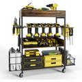 Power Tool Organizer Wider 4 Heavy Duty Tier Rolling Tool Cart Garage Storage with Drill Rack Shelf Open Tool Chest Organizer with Wheels Workshop and Garage Gift Ideas for Men or Dad