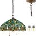 SUSIMOND 1 Pendant Light Fixture Sea Blue Stained Glass 1 Hanging Lamp Wide 16 Inch Height 40 Inch S147 Series