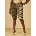 Plus Size Two Tone Camo Denim Bermuda Shorts