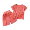 JSGEK Loose Solid Color Basic Tees and Shorts Soft Comfy Cute Summer Fashion Outfits for Boys Girls Short Sleeve Round-Neck Blouses Kids Shirts Sets Casual Orange 3-4 Years