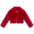 Lilax Girls Button Closure Cozy Faux Fur Bolero Shrug Jacket Red 3 Years