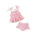 FEORJGP Toddlers Baby Girl Swimsuit Infant 2 Piece Bikini Set Sleeveless Camisole Flower Print Slip Vest Tie Up Tops + Elastic Waist Frill Hem Shorts Bathing Suit Little Girls Cute Fashion Beach Wear