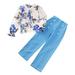 Toddler Girls Outfits 2 Pcs Long Sleeve Floral Tops And Pants Set Kids Joggers Girls Clothing Size 8-9T