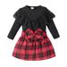 ZHAGHMIN 2Pcs Baby Girl Clothes Toddler Long Sleeve Ruffle Solid Color Lace Romper Tops Skirts Set Cute Little Girl Bow Plaid Skirt Outfits Black Size3T