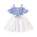Tengma Toddler Girls Dresses Summer New Dress Striped Lace Dress Baby Sundress Dress Sleeveless Ruffles Dress Princess Dresses Blue 2-3 Years