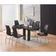 Meridian 6-Seater Black Glass and Black High Gloss Dining Table with 6 Modalux Black Faux Leather Chairs - Black - Furnizone Uk