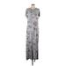 Lularoe Casual Dress - Maxi: Gray Floral Motif Dresses - Women's Size Large