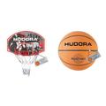 HUDORA Basketballkorb Set - Indoor & Outdoor Basketballkorb mit Brett & Basketball Größe 7 orange, unaufgepumpt