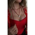 Red Leather Cord Necklace With Puffy Heart Pendant, Gift For Girlfriend, Trendy Pendant