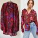 Free People Tops | Free People Silky Nights Cranberry Floral Tunic Blouse M | Color: Pink/Red | Size: M