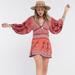 Free People Dresses | Free People Luna Scarf Print Flowy Tunic Balloon Sleeve V-Neckline Dress | Color: Orange/Red | Size: S