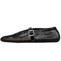 AMINUGAL Mesh Ballet Flats Shoes for Women Fashion Round Toe Fishnet Black Flats for Women Buckle Strap Mary Jane Shoes Women Comfy Casual Office Daily Dress Ballerina Shoes Size 9.5