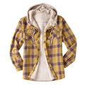 Mens Flannel Plaid Shirt Jacket With Hood, Thicken Warm Quilted Plaid Jacket Coat Thermal Lined Hoodie Winter Warm Outwear(Size:M,Color:Yellow-A)