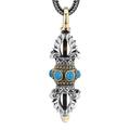 VOYADE S925 Sterling Silver Vajra Pendant, Men's Turquoise Sterling Silver Pendant Necklace,Silver,Single Pendant