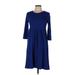 Zenana Premium Casual Dress - Midi: Blue Solid Dresses - Women's Size Medium