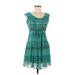 Calvin Klein Casual Dress: Teal Chevron/Herringbone Dresses - Women's Size 0 Petite