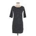 French Connection Casual Dress - Shift Boatneck Long sleeves: Black Stripes Dresses - Women's Size 6