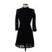 H&M Casual Dress - Mini High Neck 3/4 sleeves: Black Print Dresses - New - Women's Size 6