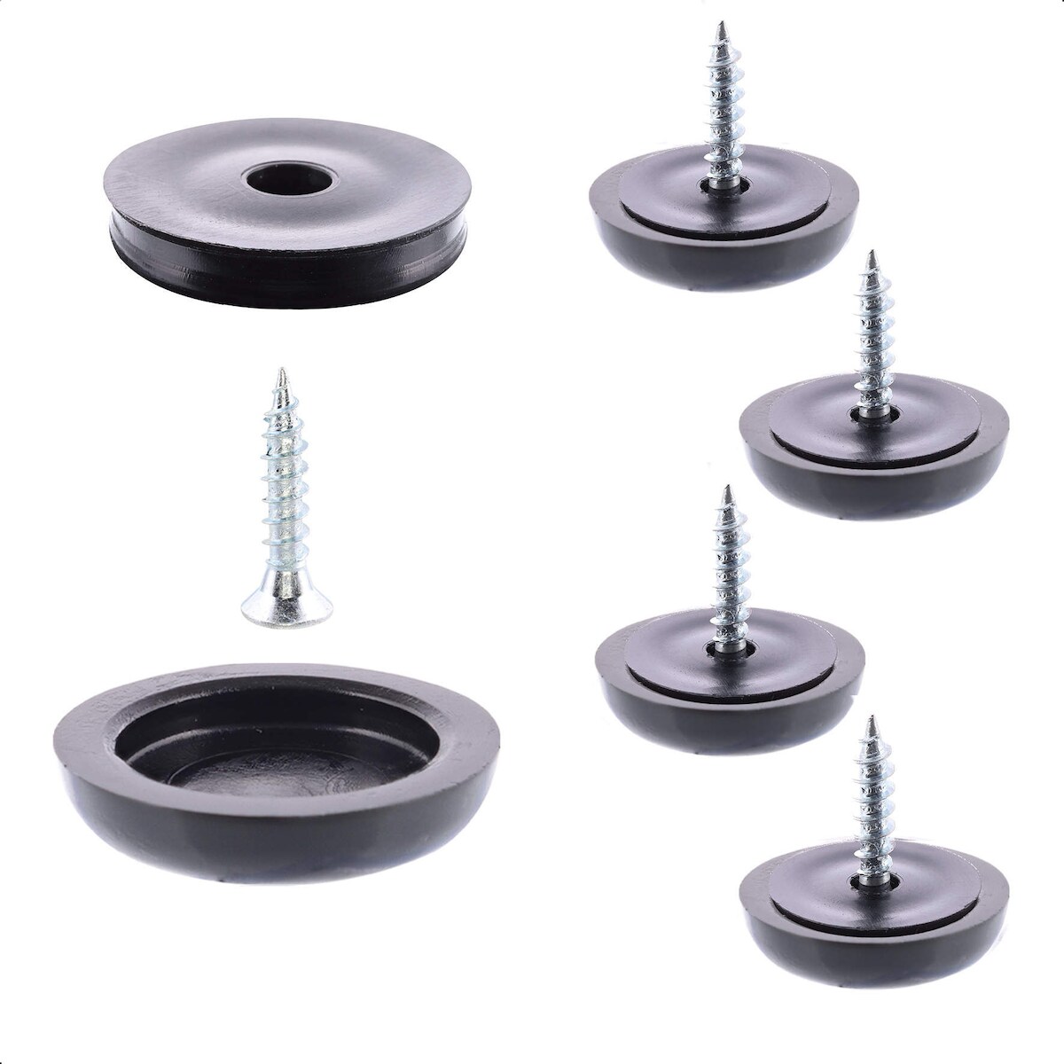 WAGNER QuickClick® Kunststoffgleiter BLACK SLIM - 4x Schraube, je 4x Basis Ø 20 mm & Gleiter Ø 20 mm, DE Ware - 16792499 Image