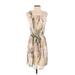 Simply Vera Vera Wang Casual Dress - Formal Square Sleeveless: Tan Tropical Dresses - Women's Size Small Petite