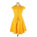 Casual Dress - Shirtdress Collared Short sleeves: Yellow Dresses - Women's Size X-Large