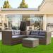 Wicker Rattan Patio Sectional Set with Storage Tables and Plush Cushions