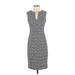 Calvin Klein Casual Dress - Sheath Collared Sleeveless: Gray Grid Dresses - Women's Size 2