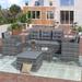 Water-Resistant Rattan Patio Sofa Set with Storage Bench and Glass Table