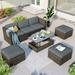 5-Piece Patio Wicker Sofa Set, Modern Patio Furniture with Adjustable Backrest, Cushions, Ottomans, and Lift Top Coffee Table