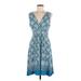 Elle Casual Dress - Fit & Flare V Neck Sleeveless: Blue Print Dresses - Women's Size Medium