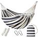 Gracie Oaks Murier Spreader Bar Hammock Cotton in Gray/Pink/White | 4 H x 63 W x 133.85 D in | Wayfair 7F47D642F468473A957DC478D4DD1636