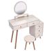 Ivy Bronx Makeup Vanity Table w/ Cushioned Stool, Storage Cabinet, 5 Drawers, Large Round Mirror | 48.1 H x 31.5 W x 15.8 D in | Wayfair