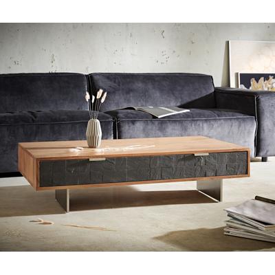 DELIFE Couchtisch Teele 115x60 cm Akazie Natur Schiefer 4 Schubfächer Fuß schwebend Edelstahl, Couchtische Image