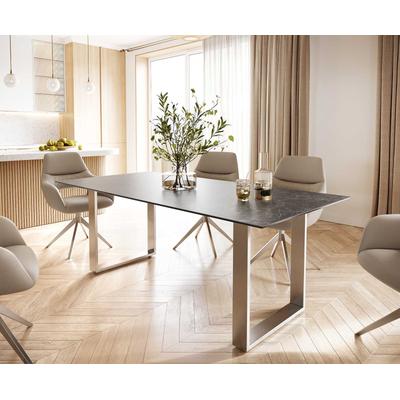 DELIFE Esstisch Edge 200x100 Keramik Laminam® Nero Greco Anthrazit Edelstahl Schmal, Esstische Image
