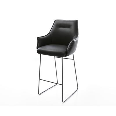 DELIFE Barstuhl Alja-Flex Echt-Leder Schwarz Kufengestell Metall Schwarz Taschenfederkern, Barstühle Image
