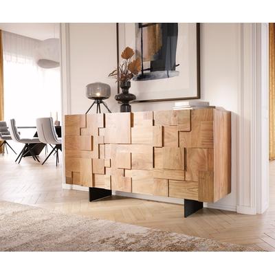 DELIFE Sideboard Puzzle 145 cm Akazie Natur Fuß schwebend Metall schwarz, Sideboards Image