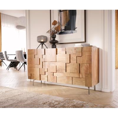DELIFE Sideboard Puzzle 145 cm Akazie Natur Winkelfuß Edelstahl, Sideboards Image