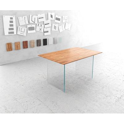 DELIFE Esstisch Edge 140x90 cm Akazie Natur Gestell Glas Schweizer Kante, Esstische Image